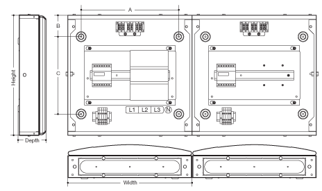 Invicta 3 Distribution Board 250A Dual Meter Incomer Kits Line Drawing