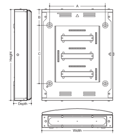 Invicta 3 Distribution Board 250A Side DIN Boxes Line Drawing