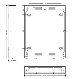 Invicta 3 Distribution Board 250A Side Extension Box Line Drawing